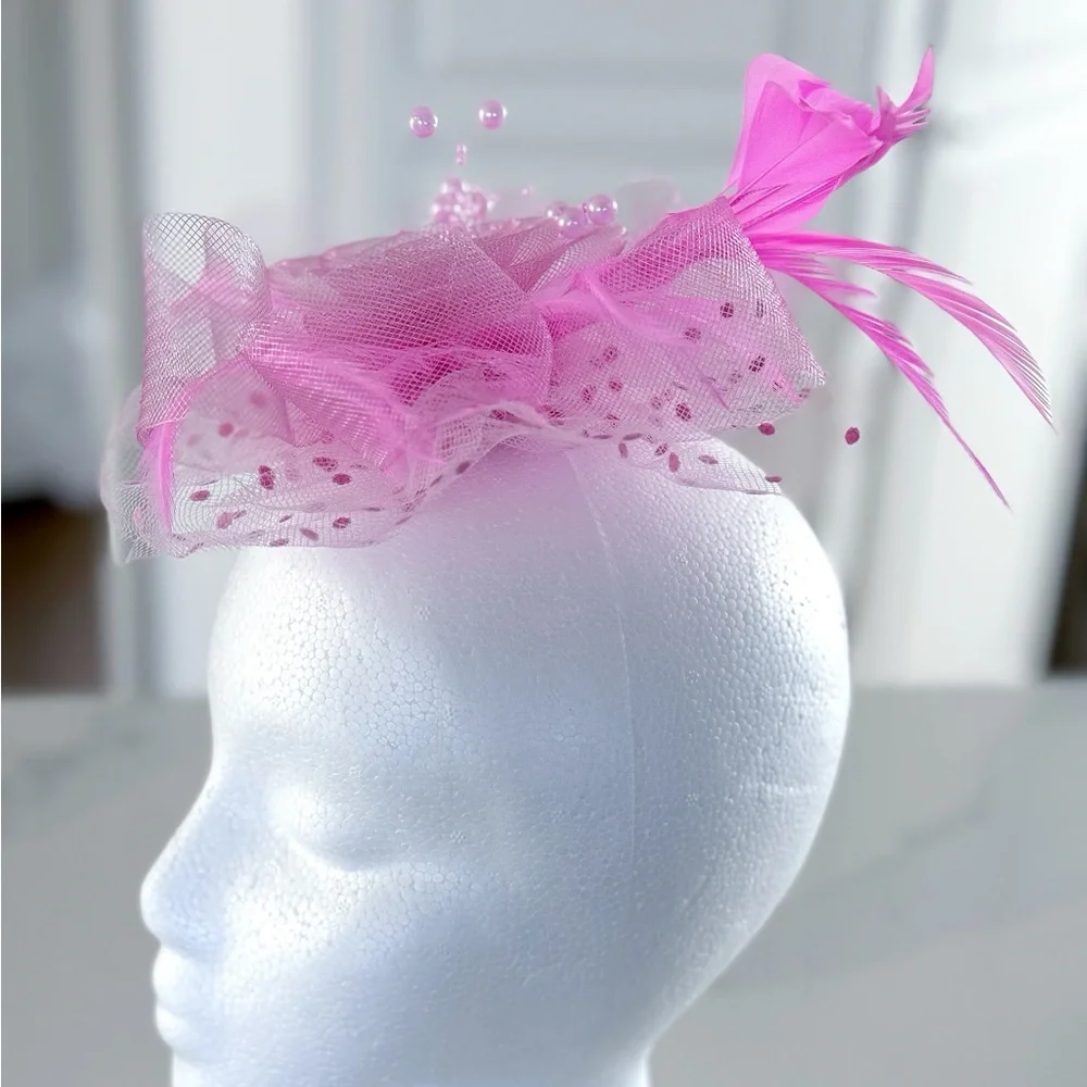 Pink Floral Mesh Fascinator Hair Clip NEW